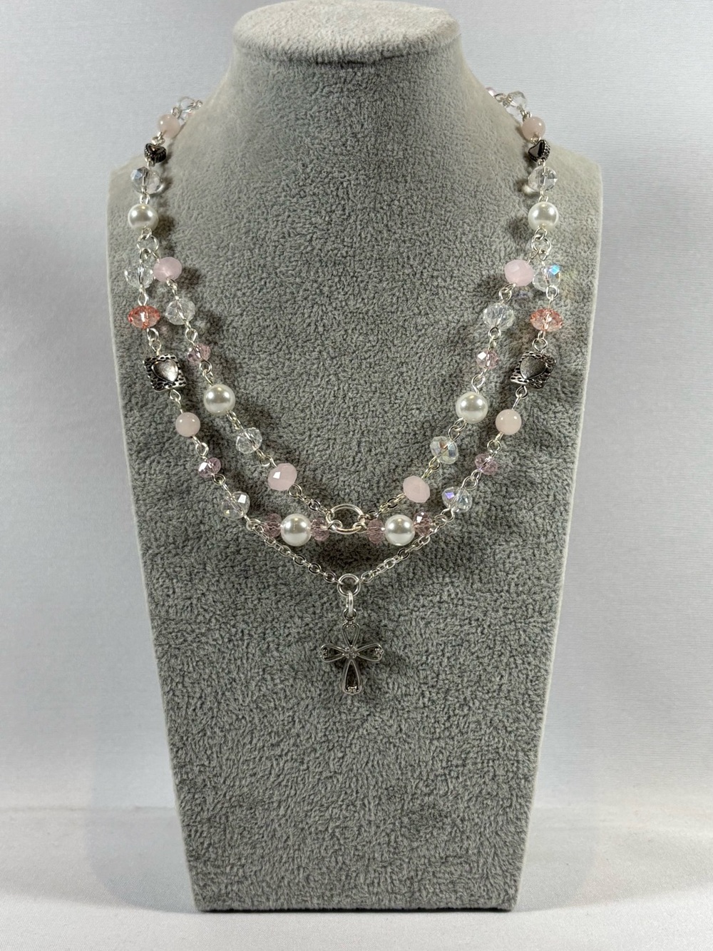 handmade pink and white necklace